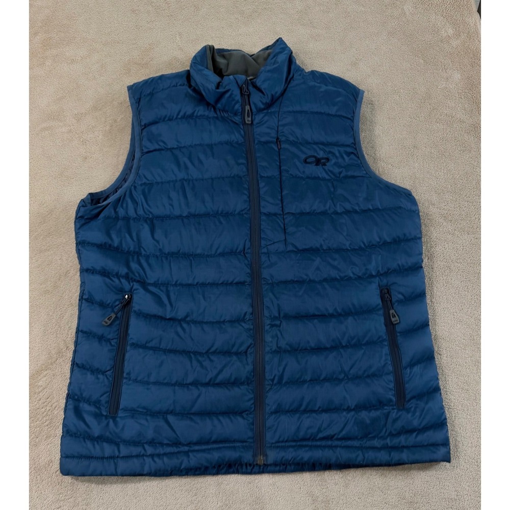 Outdoor Research Transcendent‎ Down Vest Mens Size Medium Blue Puffer EUC